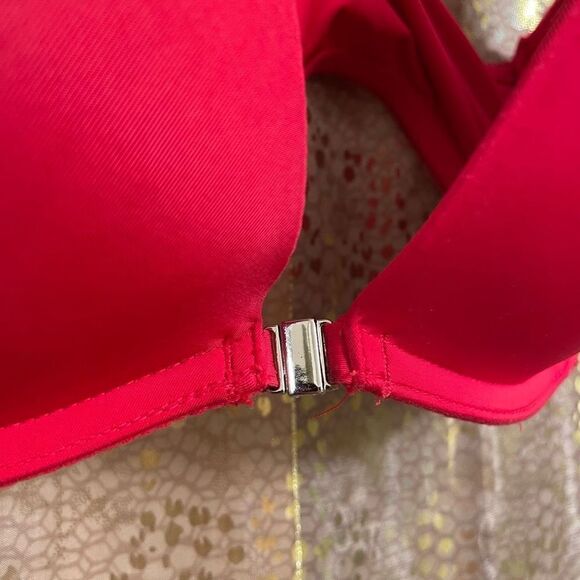 Victorias Secret Red Pink Strappy Dream Angels Padded Demi Bra 32D - Picture 3 of 7
